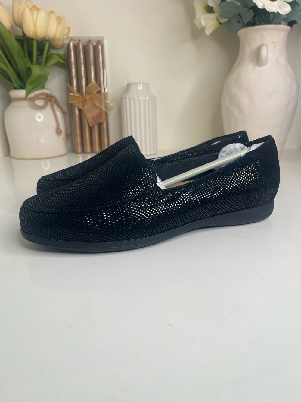 Trotters Black Textured Slip-On Loafers